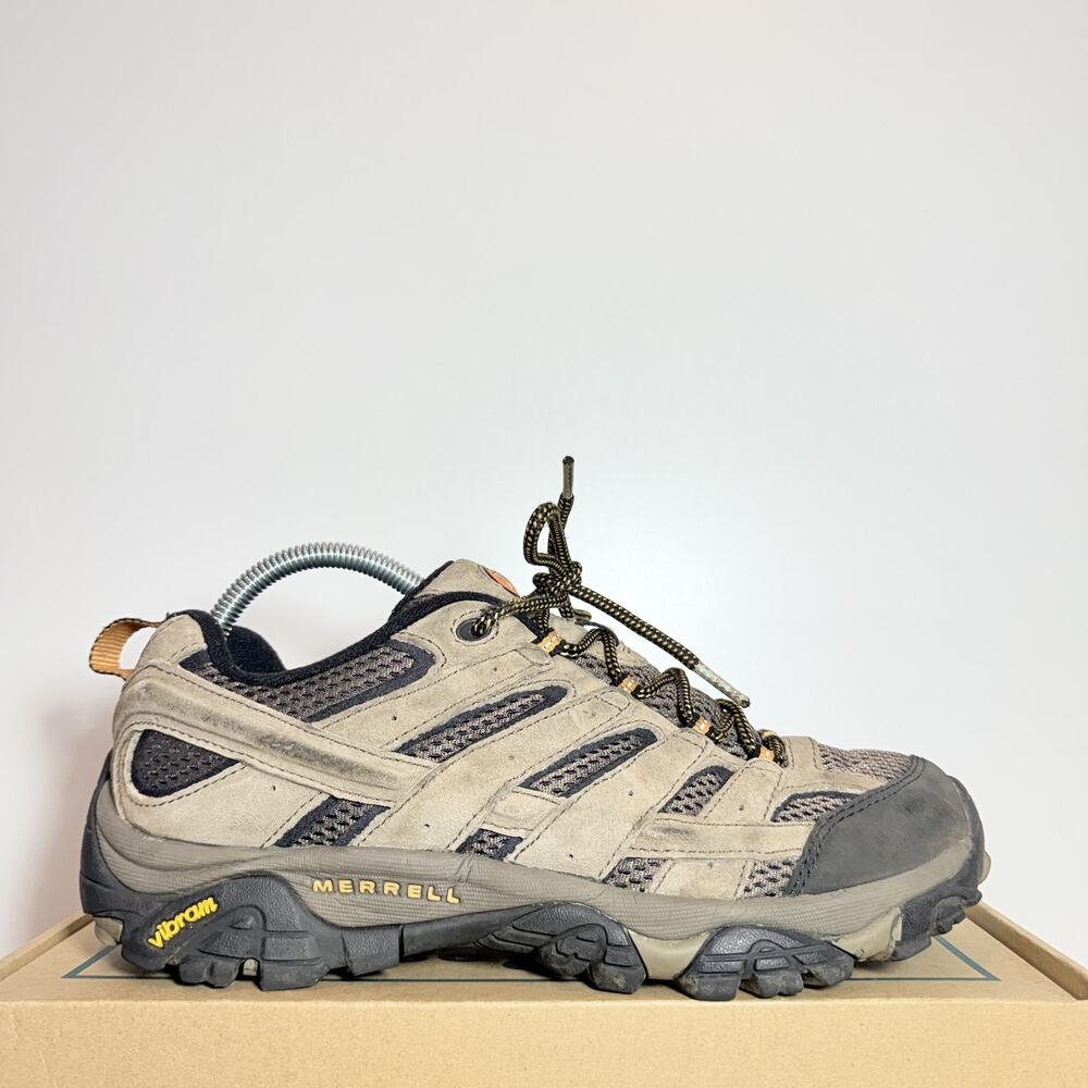 Merrell Mens 8.5 Moab 2 Vent Gray Brown Suede Vibram Low Hiking Shoes Sneakers
